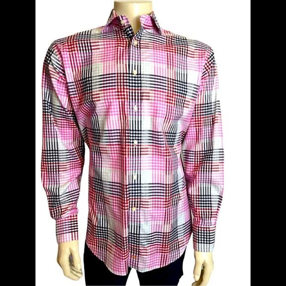 Men’s Large Thomas Dean Plaid Dress Shirt - Picture 1 of 9